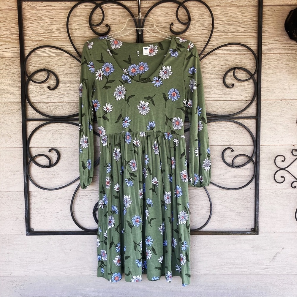 Old Navy Green Floral Long Sleeve Midi Dress SZ S